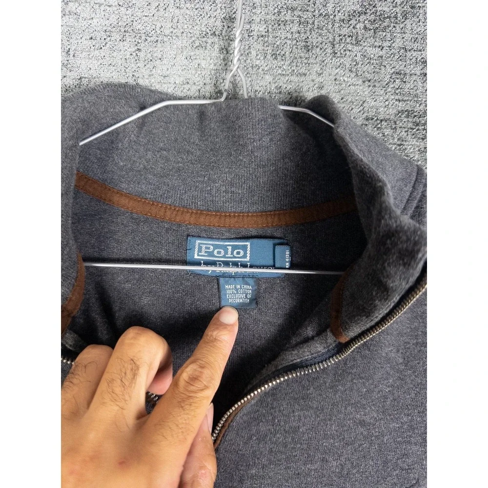 VTG Polo Ralph Lauren Pullover Mens Heather Gray Q‎ Zip Classic Pony Elbow Patch